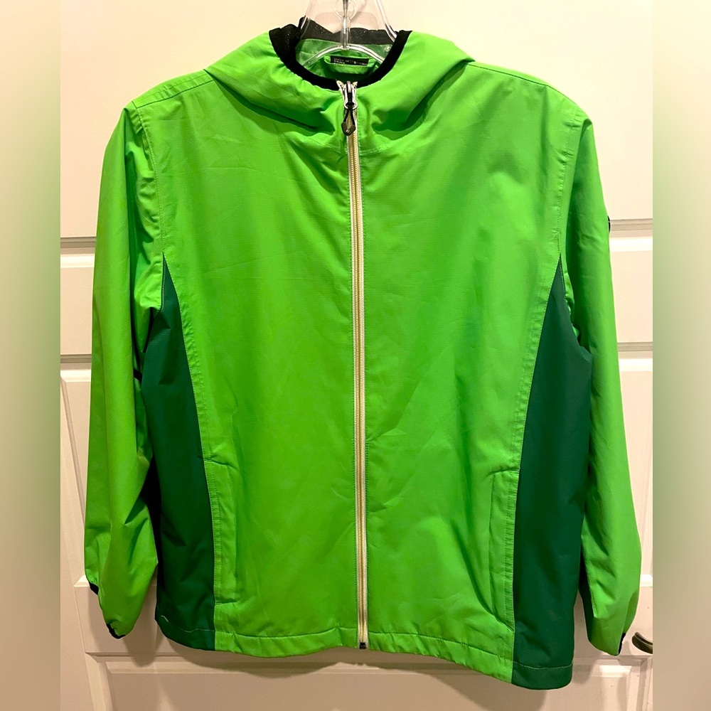 Killtec Boy's Windbreaker Jacket Size 10 Green Full Zip Hooded. Waterproof! EUC.